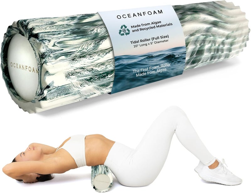 Oceanfoam Tidal Roller - Hunter Marbled - Muscle Massage Foam Roller for Back Pain & Stretching - Firm and Ergonomic Wide Wave Textured - Yoga, Athletics, & Wellness - Full Size, 20" x 5" - Image 2